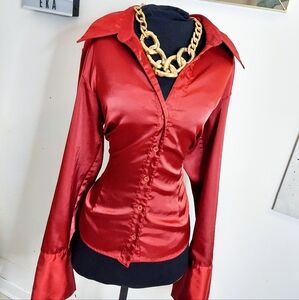 Burgundy long sleeved button up shirt